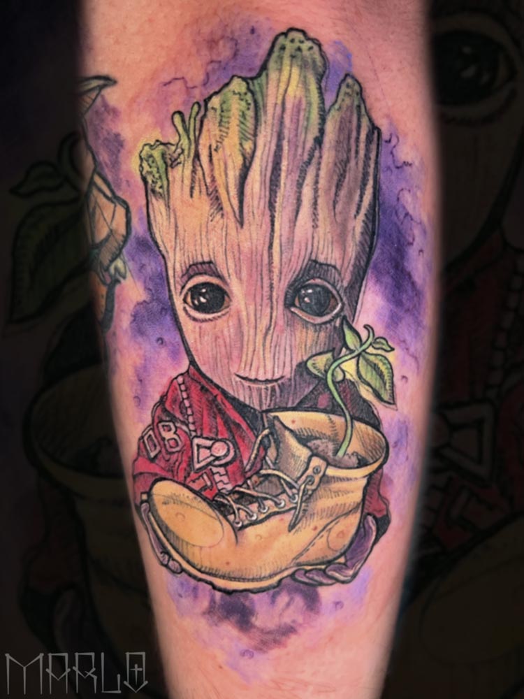 Disney Illustrative Watercolor Color Superheroes And Villains Tattoo By